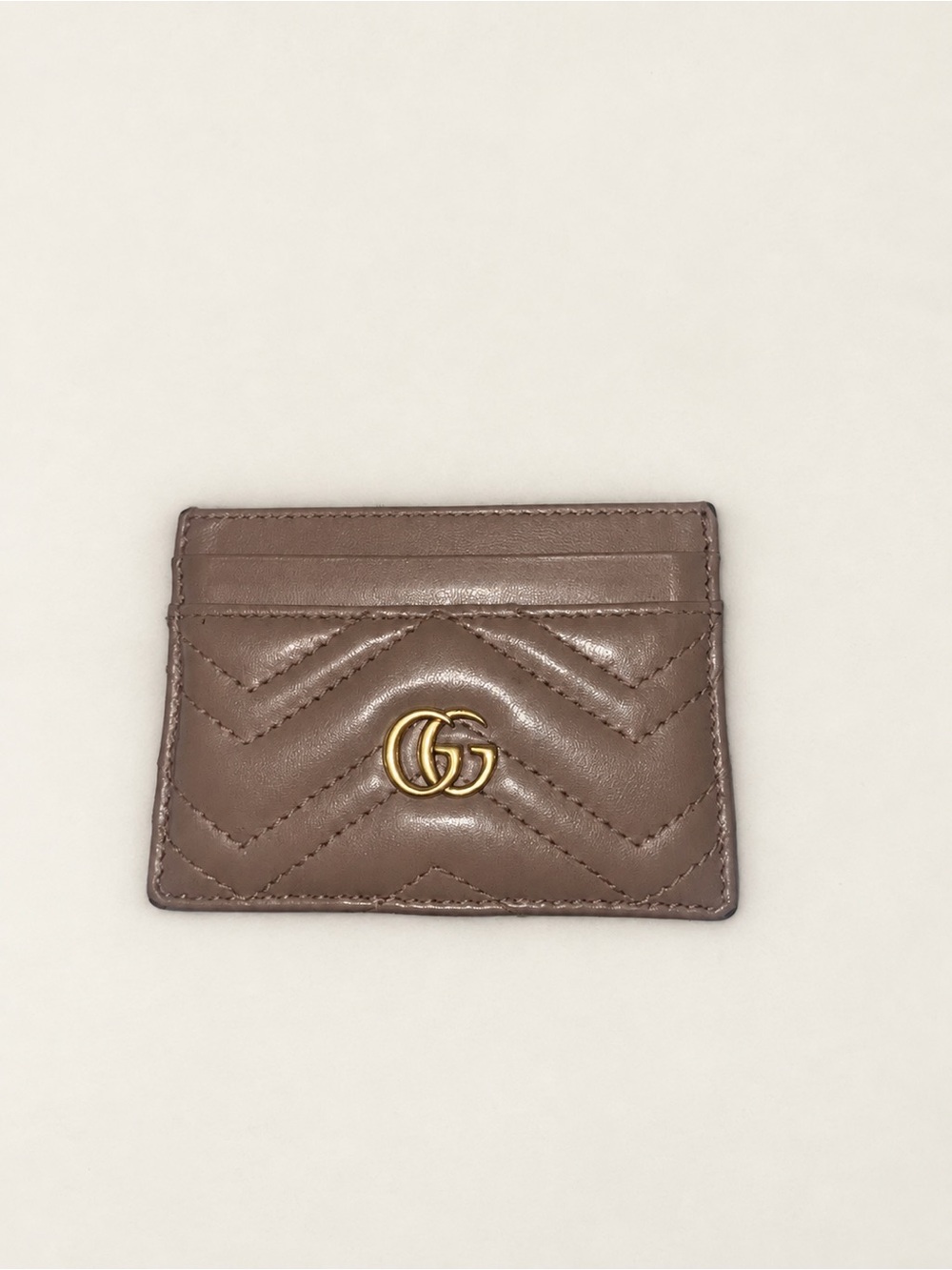 Gucci Quilted Leather Card Case - Brown with Gold GG